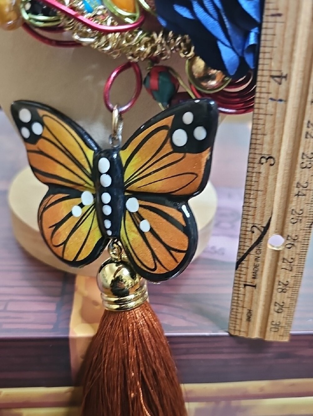 Statement Floral & Butterfly Pendant Necklace - Blue - Picture 10 of 12